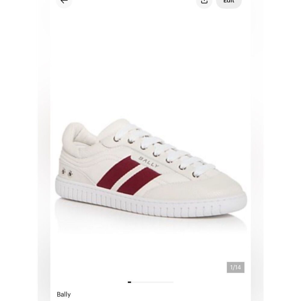New Bally Player Striped Leather Sneakers White/ Ted Size 39/ Us 9